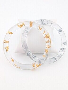 NWT Gold Silver Sparkle Clear Bangle Bracelet Set Handmade Jewelry Gifts
